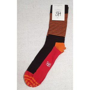 HS HAPPY SOCKS Men's Combed Cotton Blend Socks Striped Brown Orange Pink 41-46